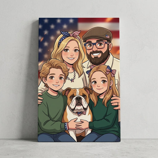 Large family canvas print on a living room wall, canvas size guide