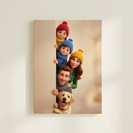 Illustrated cartoon style family portrait canvas