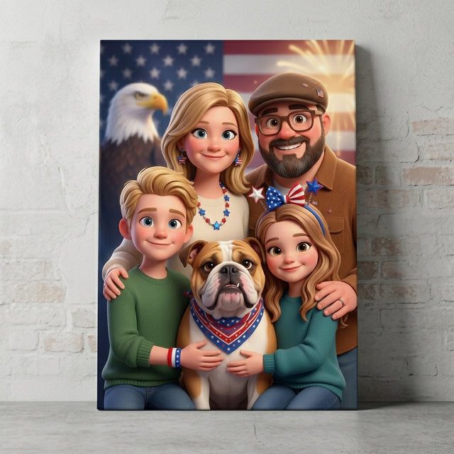 Custom American Flag Family Canvas From Your Photo