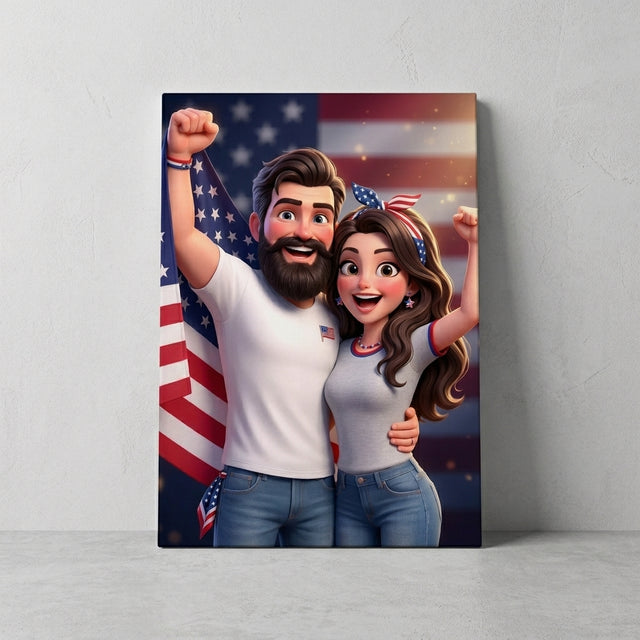 Custom American Flag Family Canvas From Your Photo