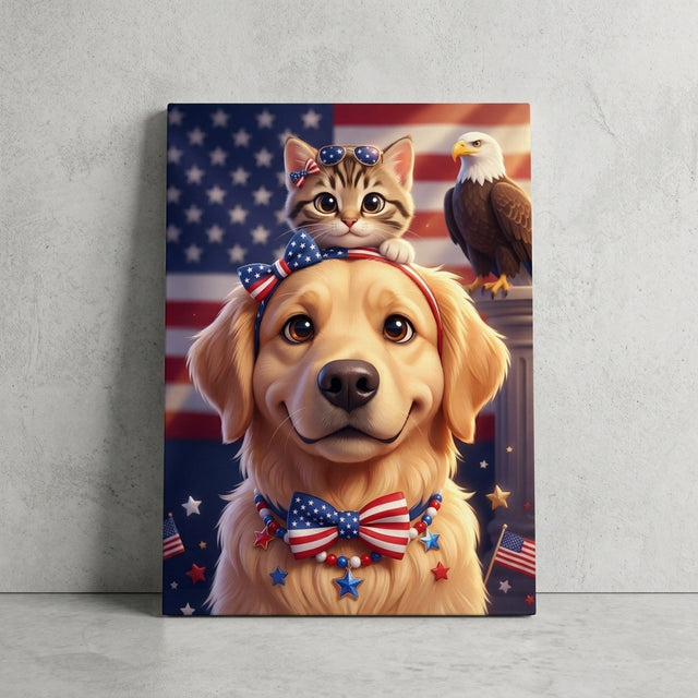 Custom American Flag Family Canvas From Your Photo