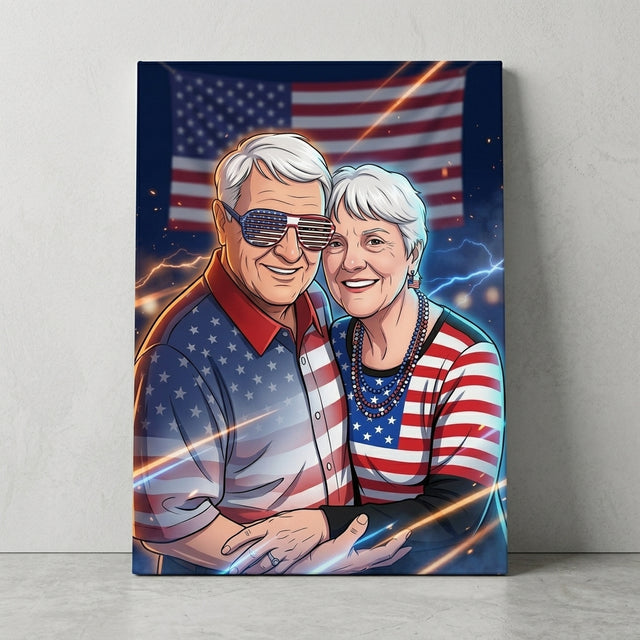 Custom USA Flag Anime Couple Canvas From Your Photo