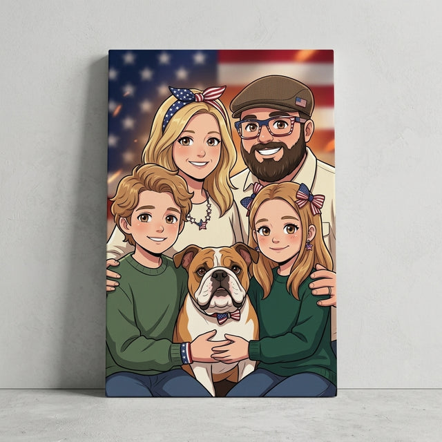 Custom USA Anime Family Canvas From Your Photo