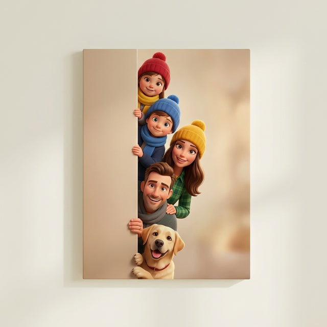 Custom Peeking Family Portrait Canvas From Your Photo