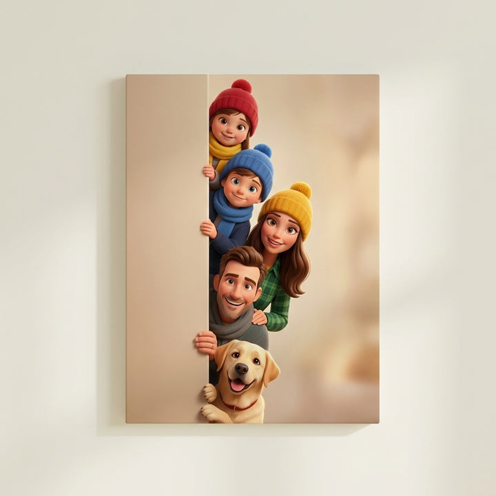 Custom Peeking Family Portrait Canvas From Your Photo