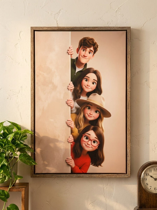 Custom Peeking Family Portrait Canvas From Your Photo